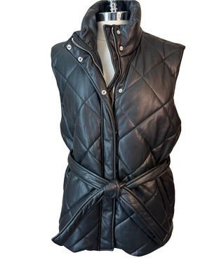 BLANKNYC Faux Leather Vest Size XL Quilted Belted Black